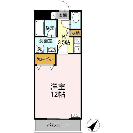 クリスタル甲府国母(1K/1階)の間取り写真