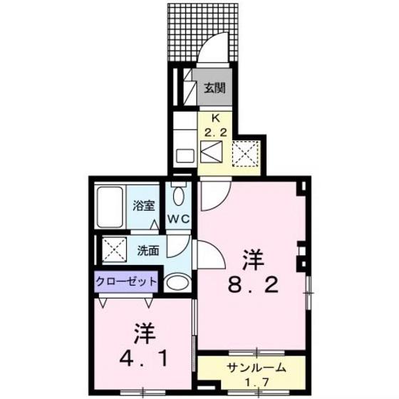 クラール 島野 A(2K/1階)の間取り写真
