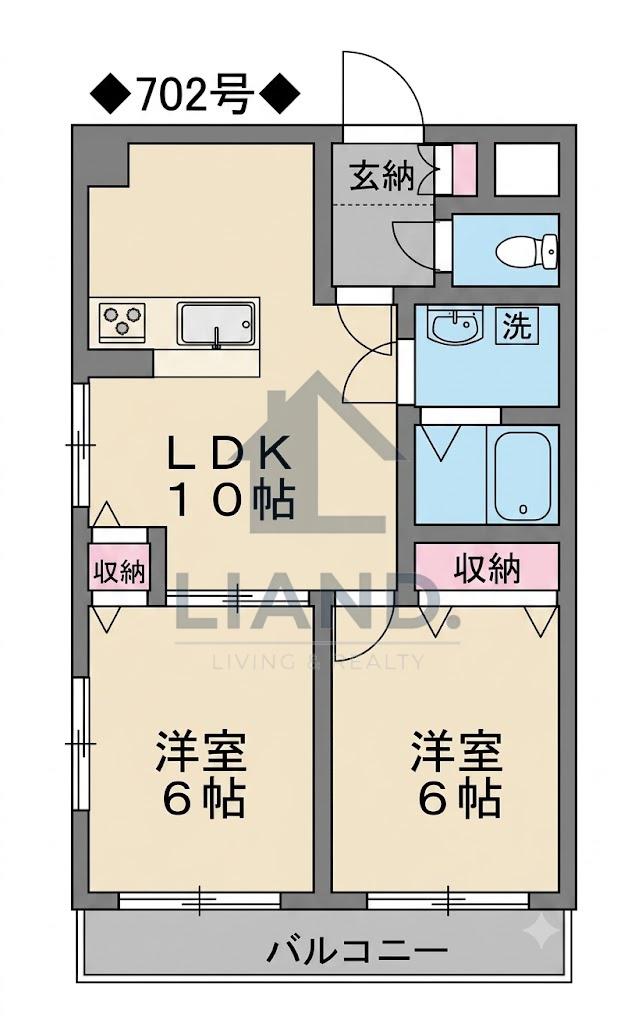 リバティ天神南(2LDK/7階)の間取り写真