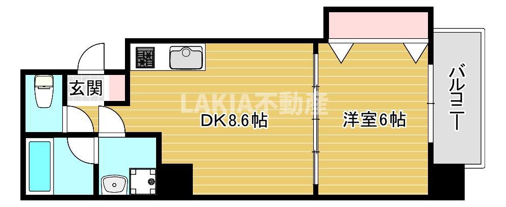 スマイリー江戸堀(1DK/4階)の間取り写真