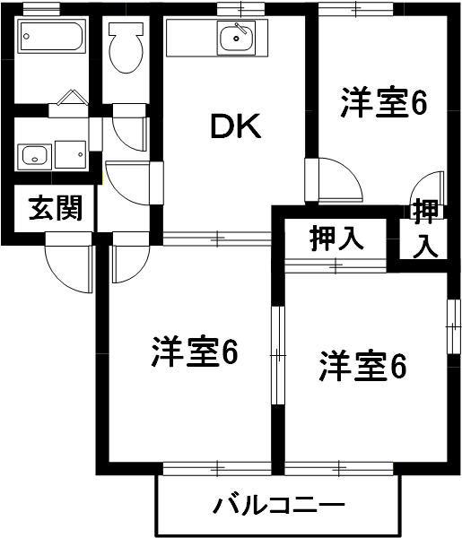 ねむの木タウンB(2LDK/2階)の間取り写真