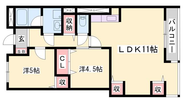 シャルムヒメゴー(2LDK/11階)の間取り写真