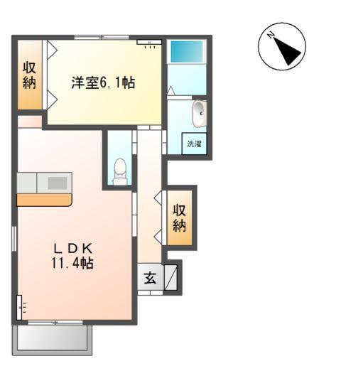 ボンヌール関南(1LDK/1階)の間取り写真
