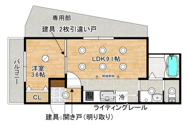 ヒルズ鹿籠(1LDK/2階)の間取り写真