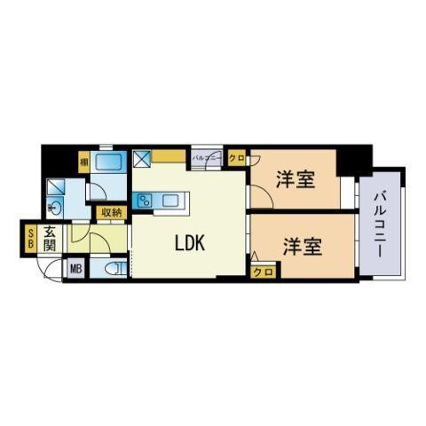 アクタス博多駅東Ⅱスクエア(2LDK/2階)の間取り写真