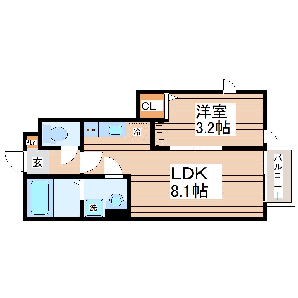 ガス割第17弾根岸町AP A棟(1LDK/1階)の間取り写真