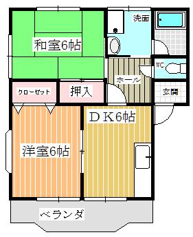 ミワハウス A棟(2DK/2階)の間取り写真
