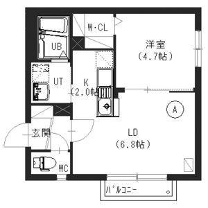 北大イーストヴィレッジ(1LDK/1階)の間取り写真