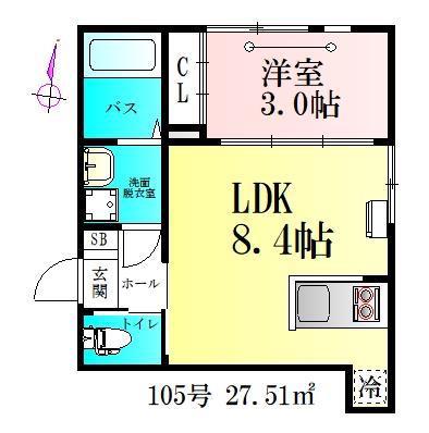 CLOVER木ノ下(1LDK/1階)の間取り写真