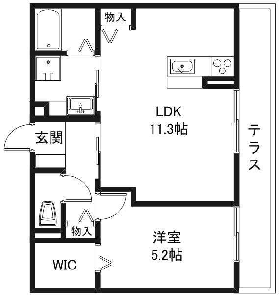 グランシャリオ二町A棟(1LDK/1階)の間取り写真