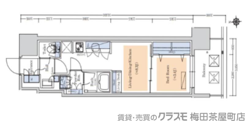 アーバネックス本町II(1LDK/13階)の間取り写真