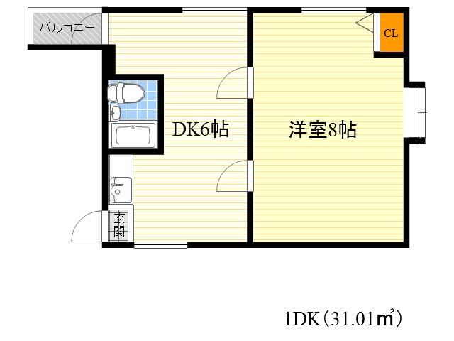 ファンシー都島(1DK/2階)の間取り写真