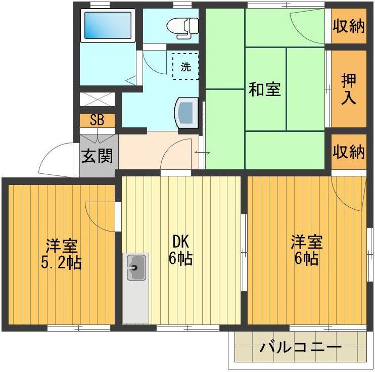アビタシオンA(3DK/2階)の間取り写真