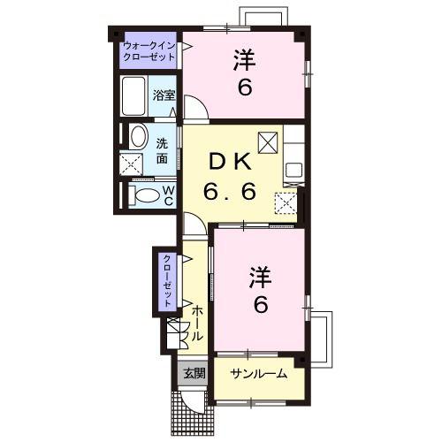 カーサクラールA(2DK/1階)の間取り写真