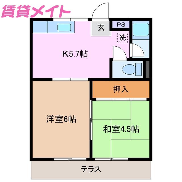 コーポ平田(2K/1階)の間取り写真