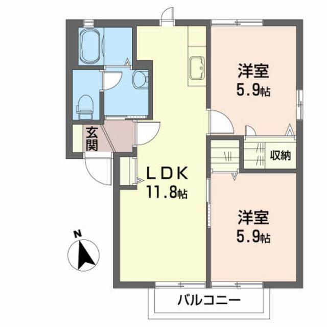 レジオン・ドヌ-ルB棟(2LDK/2階)の間取り写真