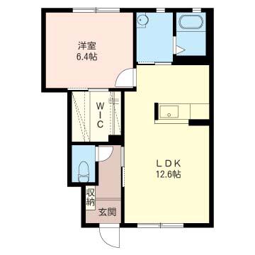 ウェルコートA(1LDK/1階)の間取り写真