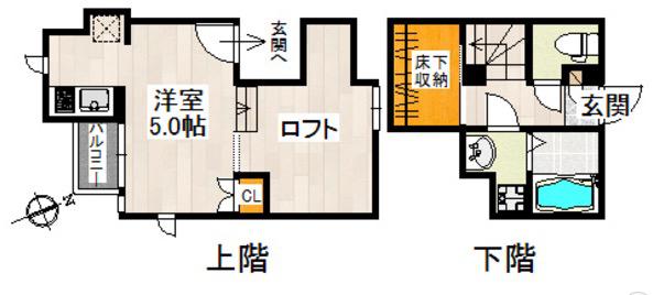 CB八潮ノワール(1K/2階)の間取り写真