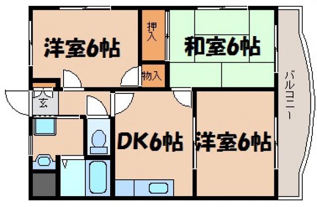 K&KビルA棟(3DK/4階)の間取り写真