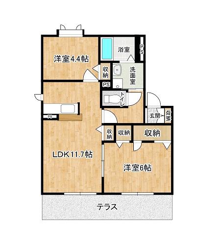 ロンサール賀茂B(2LDK/2階)の間取り写真