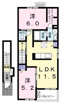プラシードI(2LDK/2階)の間取り写真