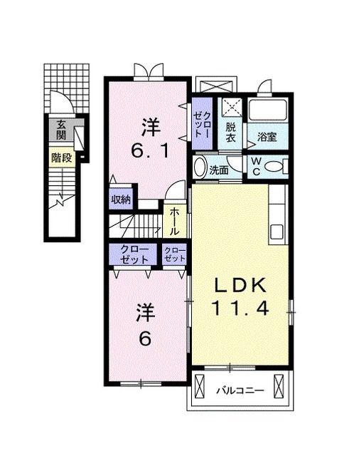 シャトレーポワリエA(2LDK/2階)の間取り写真