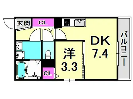 フジテラス甲東園(1DK/3階)の間取り写真