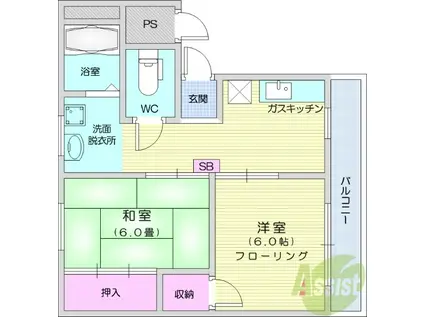 広岡ハイツ(2K/3階)の間取り写真