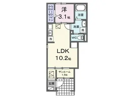 スモールウッズタウン レクスII(1LDK/1階)の間取り写真