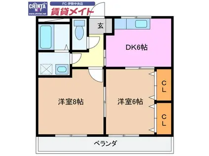 カスターニャ神久(2DK/2階)の間取り写真