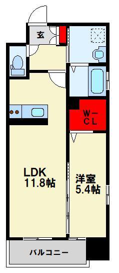 MUU.黒崎(1LDK/7階)の間取り写真