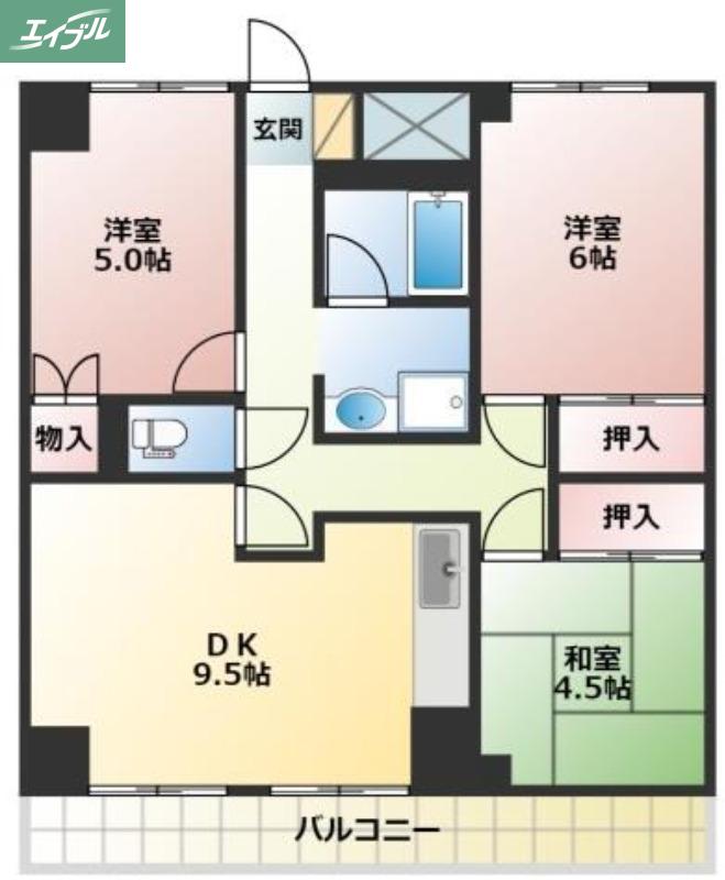 アンシャンテ岡山(3DK/3階)の間取り写真