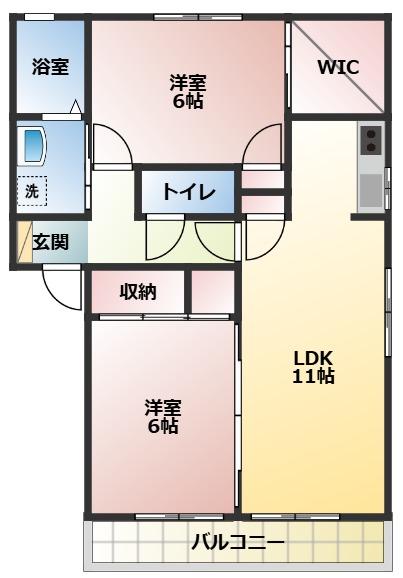 カーサフォンティーヌB(2LDK/1階)の間取り写真