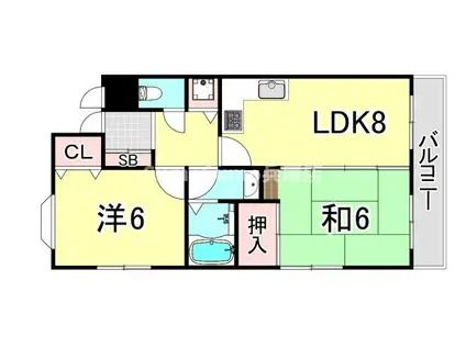 トーカンマンション須磨月見山(2LDK/3階)の間取り写真