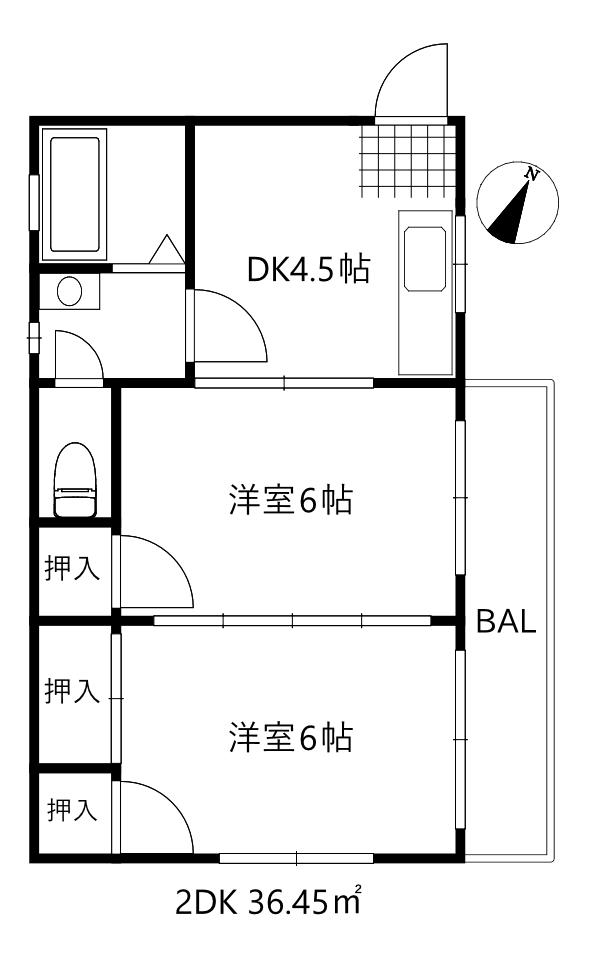 ハイツ朝(2DK/2階)の間取り写真