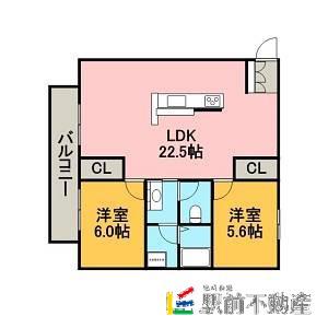 シャルダン・ベルI(2LDK/1階)の間取り写真