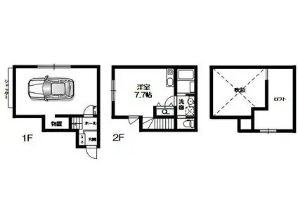 みのり稲ガレージハウス 南棟(ワンルーム/1階)の間取り写真