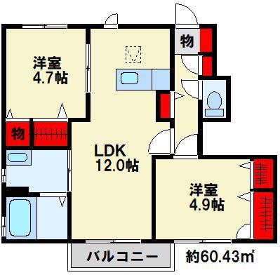 フォレスト  XI棟(2LDK/1階)の間取り写真