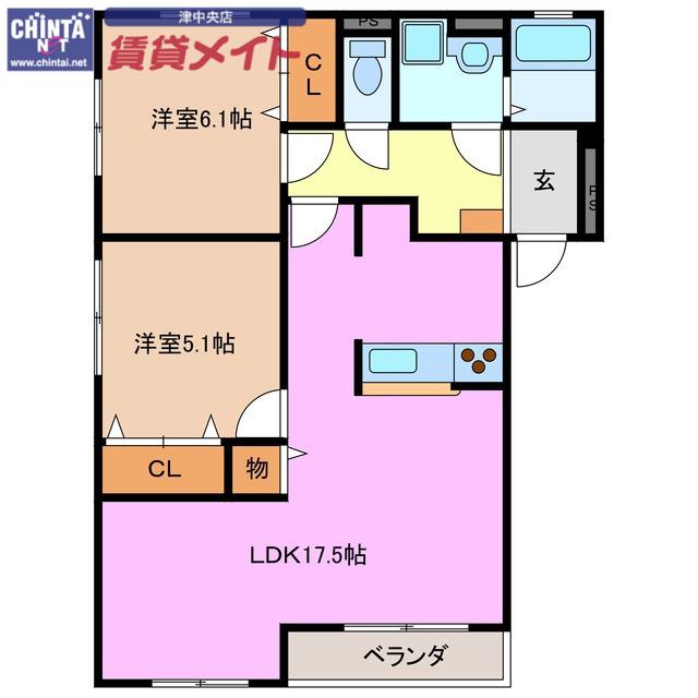 マルビエント(2LDK/1階)の間取り写真