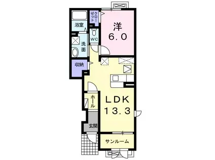 メゾンドソレイユIII(1LDK/1階)の間取り写真