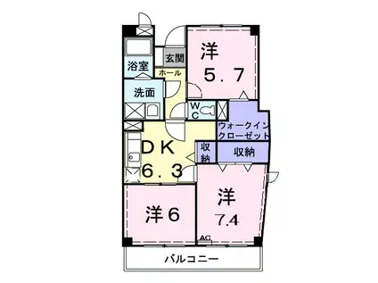 クリスタルガーデンII(3DK/2階)の間取り写真