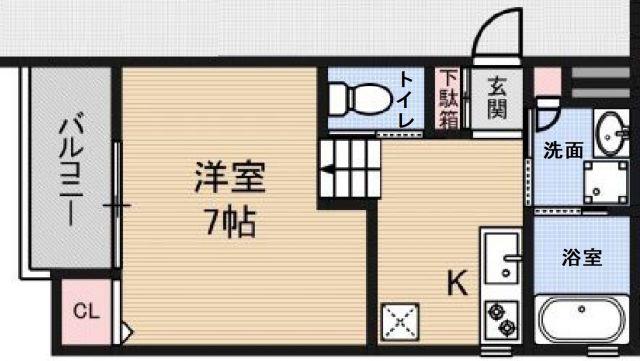 LUXE浜寺B棟(1K/2階)の間取り写真