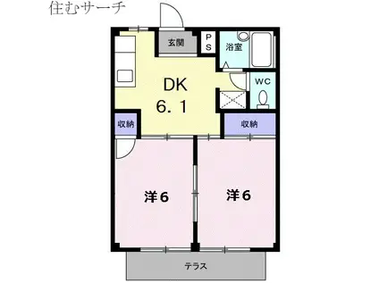 シティハイツ山の手A(2DK/1階)の間取り写真