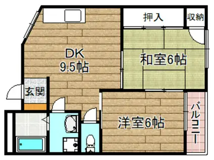 天神ハイツA棟(2LDK/1階)の間取り写真