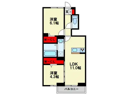 ENG町上津役(2LDK/1階)の間取り写真