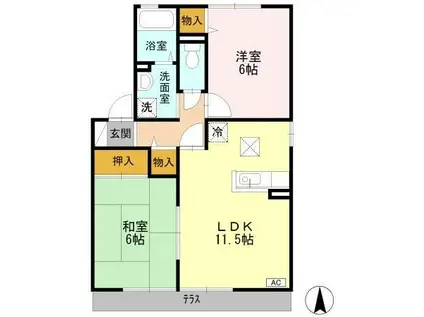 シャンポールII(2LDK/1階)の間取り写真
