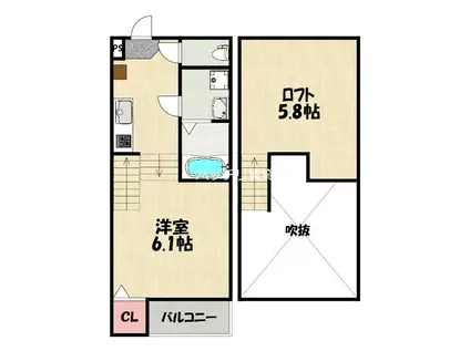 ハーモニーテラス三苫(1K/2階)の間取り写真