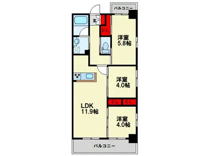 コンダクトレジデンスANO(3LDK/8階)の間取り写真