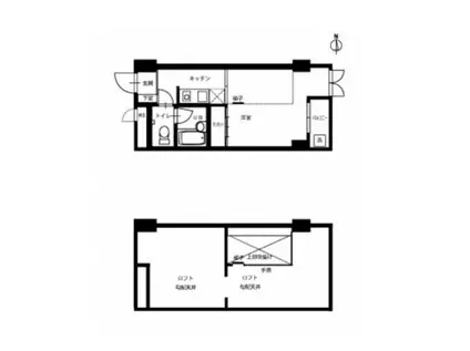 ハピネス上町(1K/4階)の間取り写真