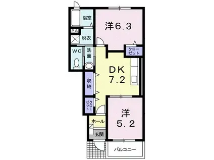 デーア・マーベラスB(2DK/1階)の間取り写真